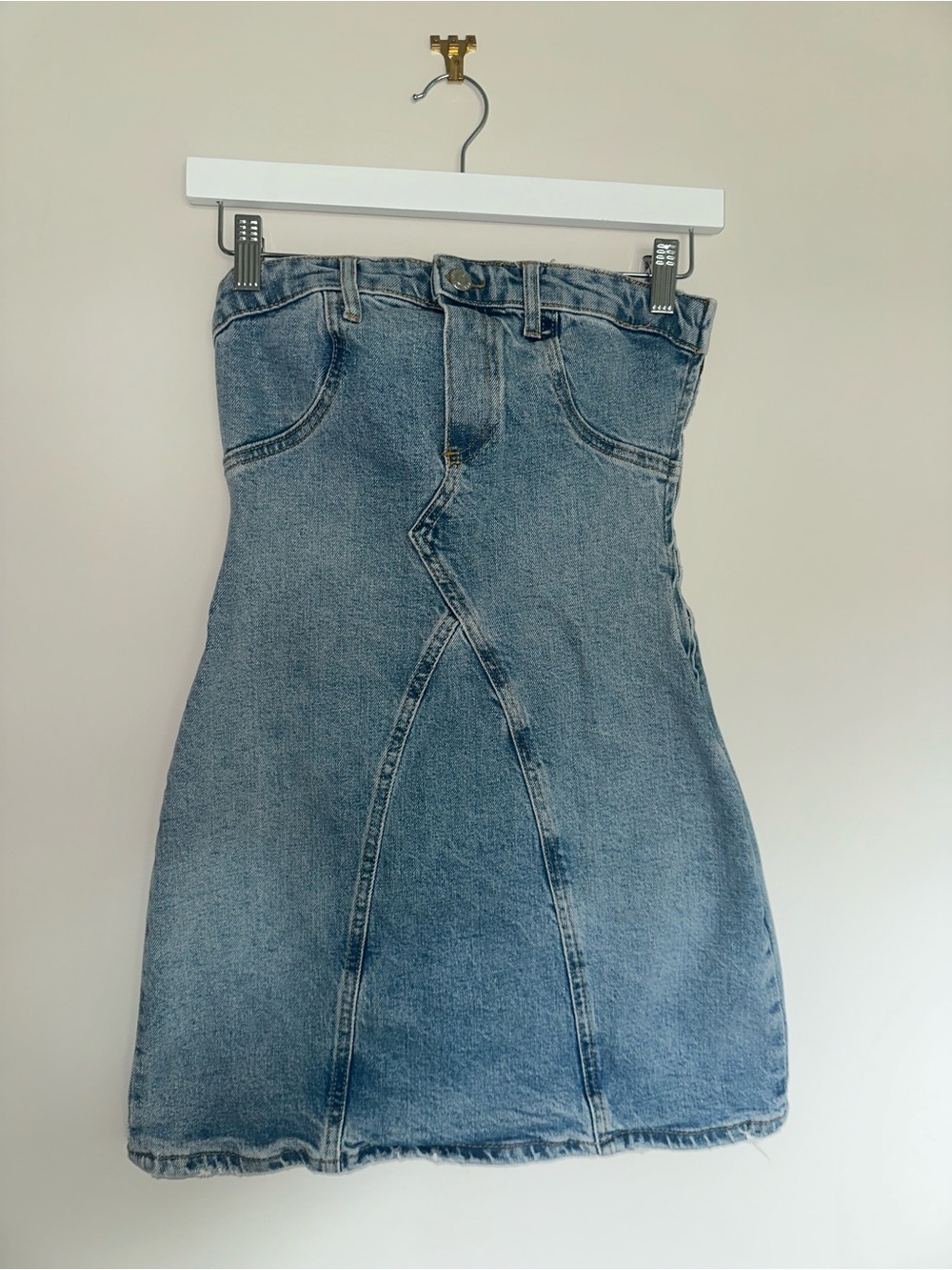 Zara Strapless Light Denim Mini Dress - Picture 2 of 3